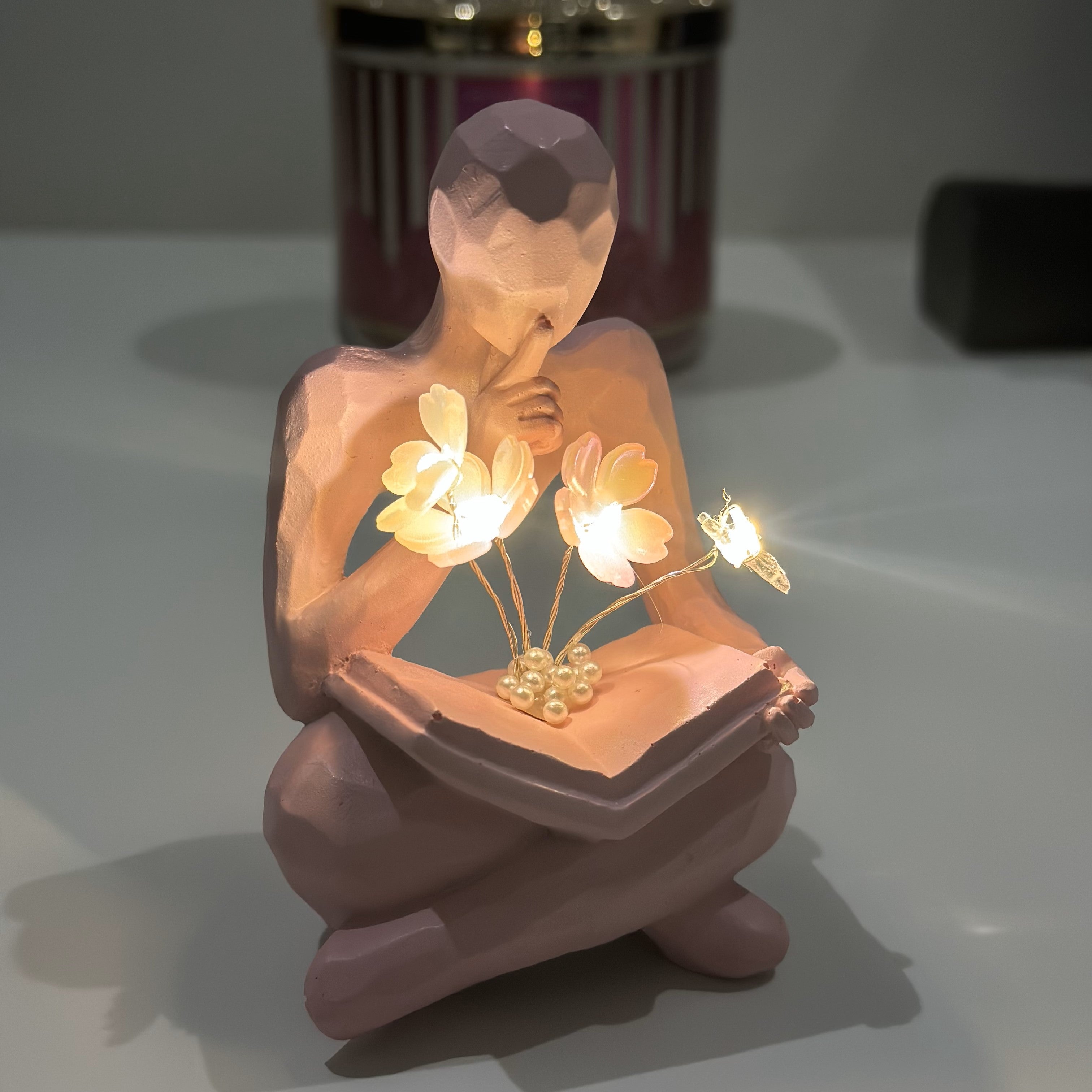 Illuminated Rose Reader Sculpture