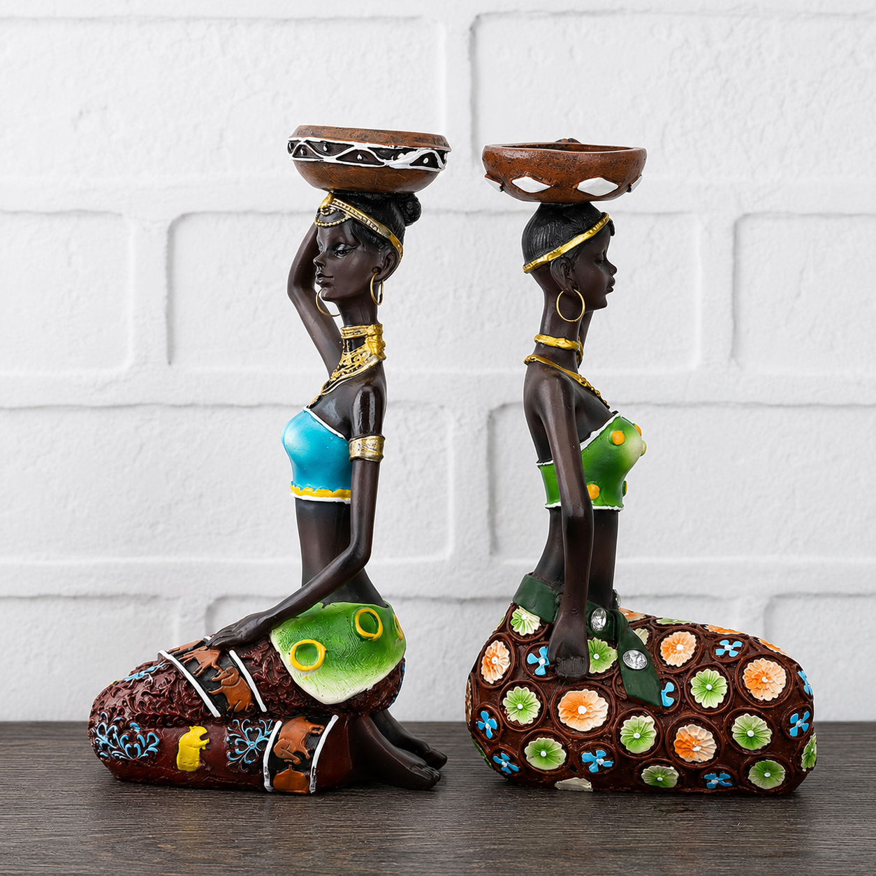 African Women Candle Holder Sculptures