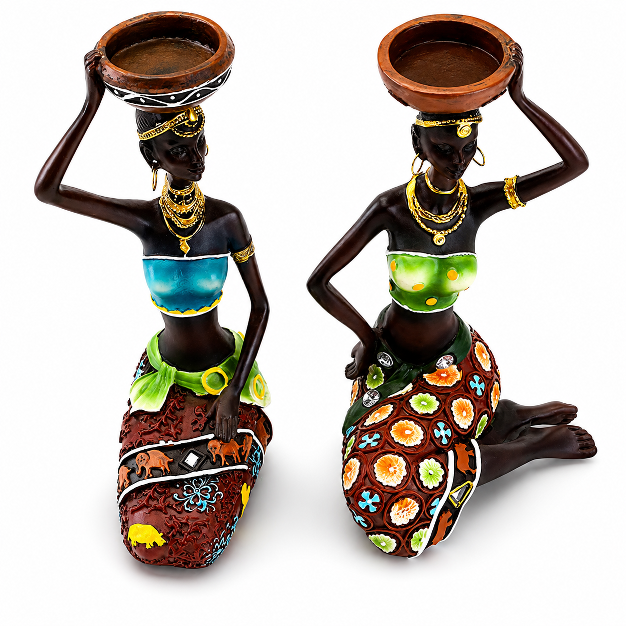 African Women Candle Holder Sculptures
