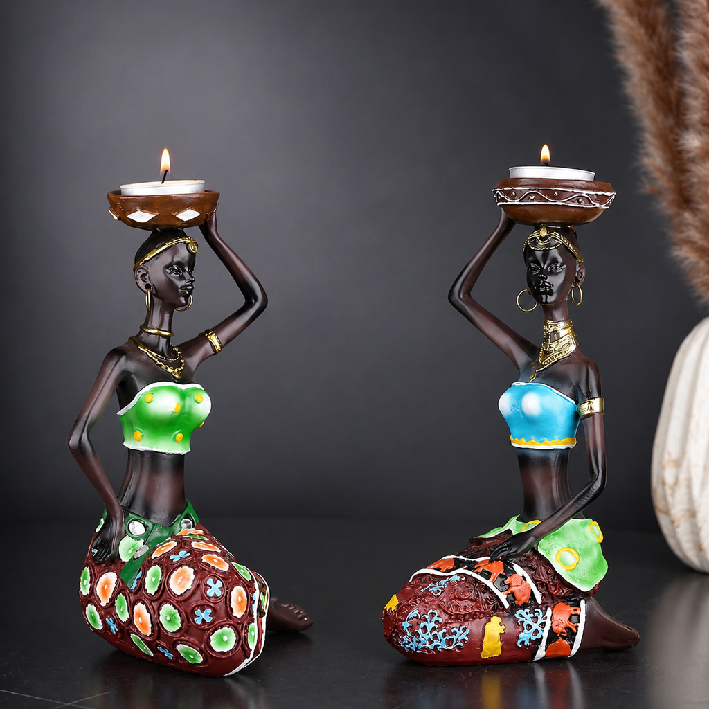 African Women Candle Holder Sculptures