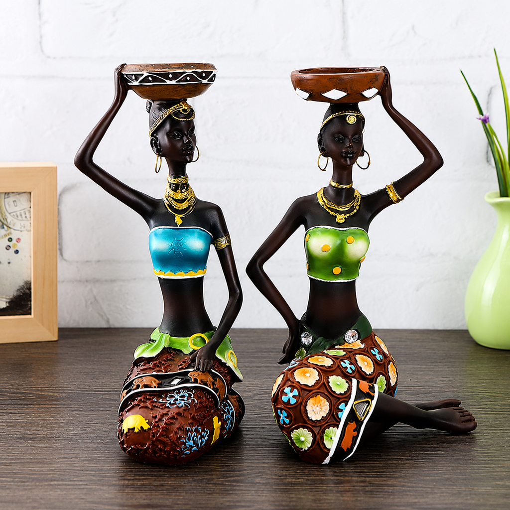 African Women Candle Holder Sculptures