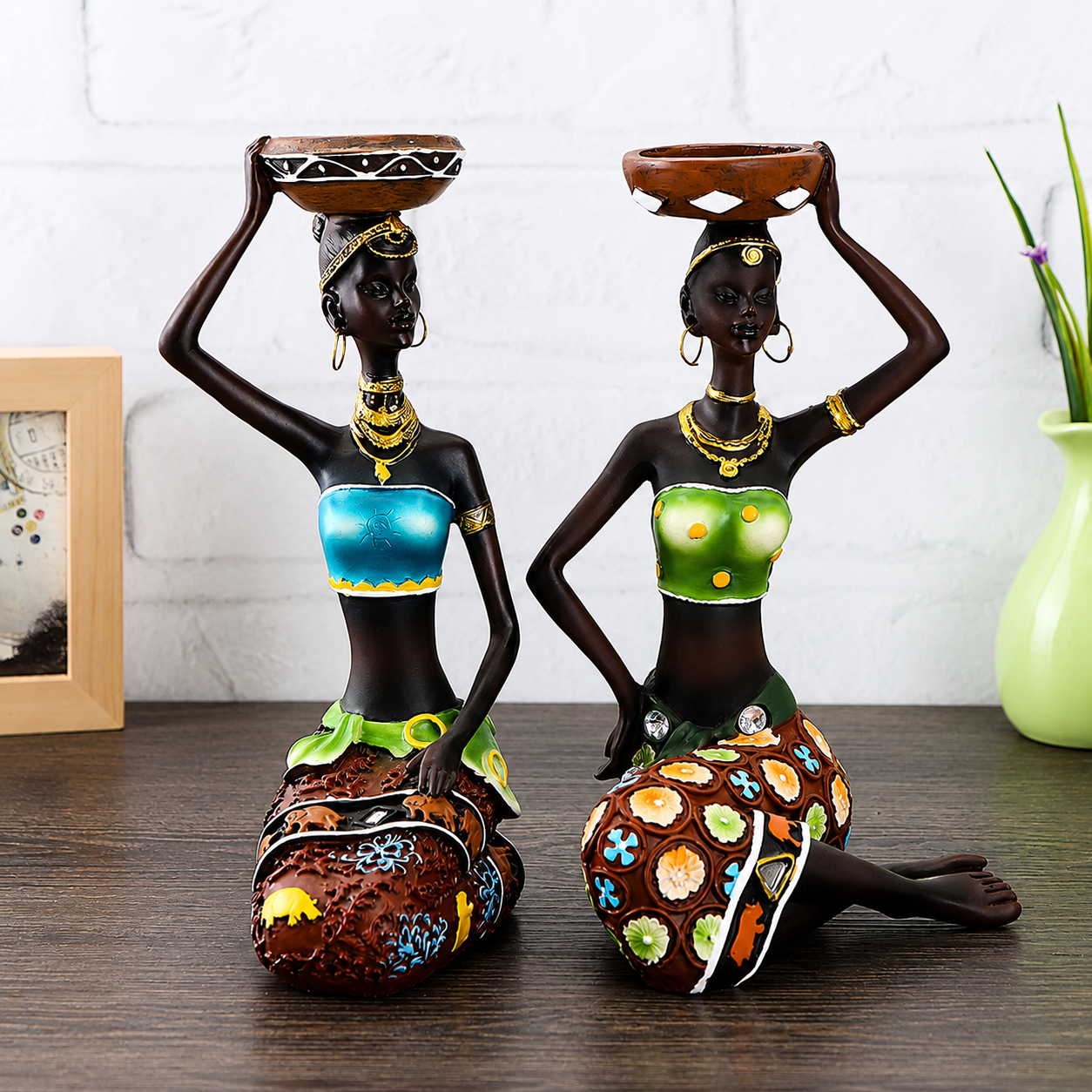 African Women Candle Holder Sculptures