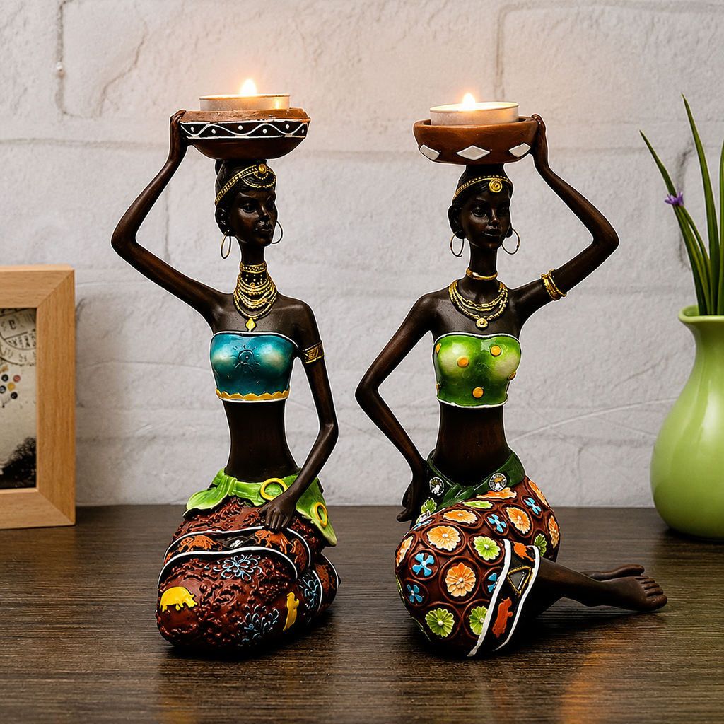 African Women Candle Holder Sculptures