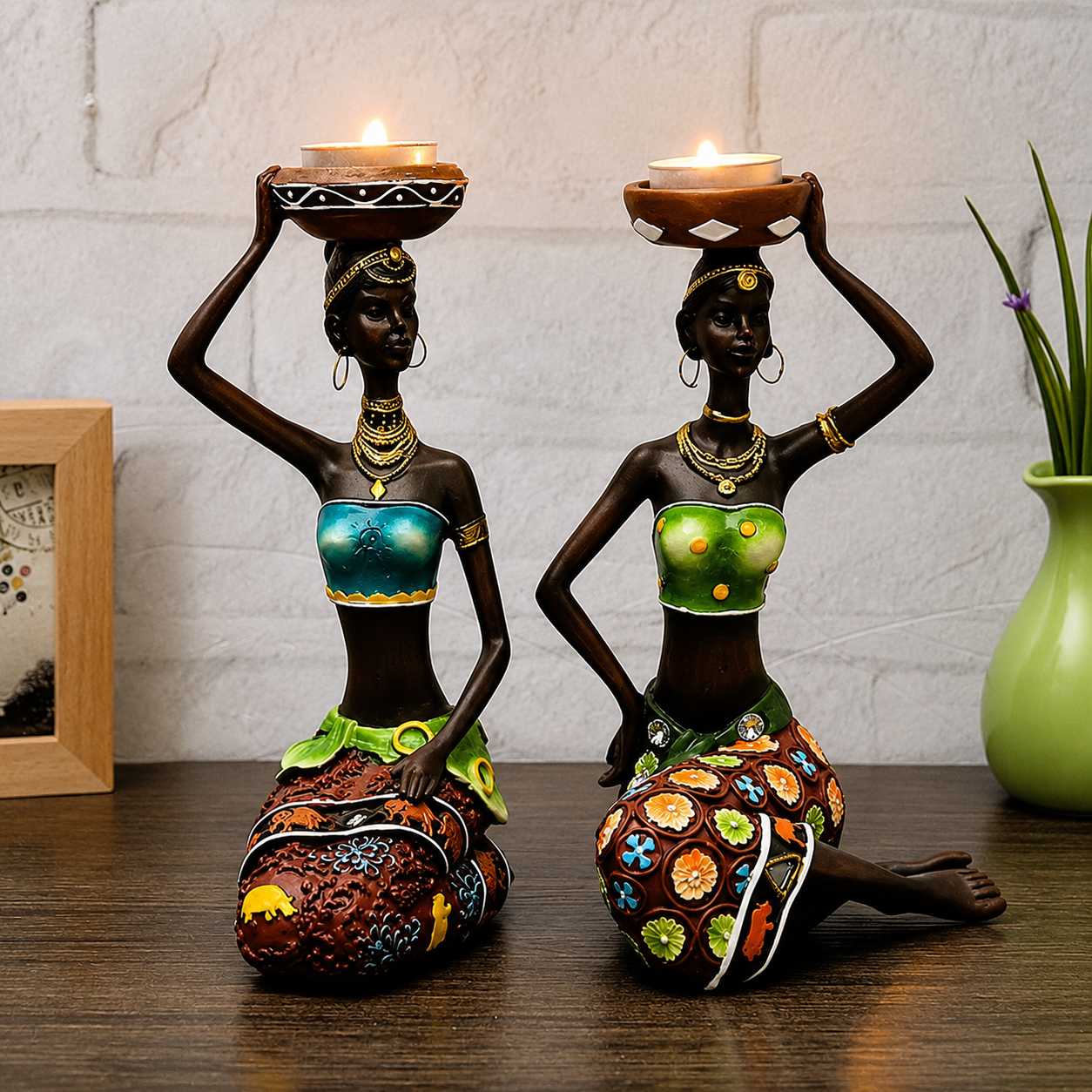 African Women Candle Holder Sculptures