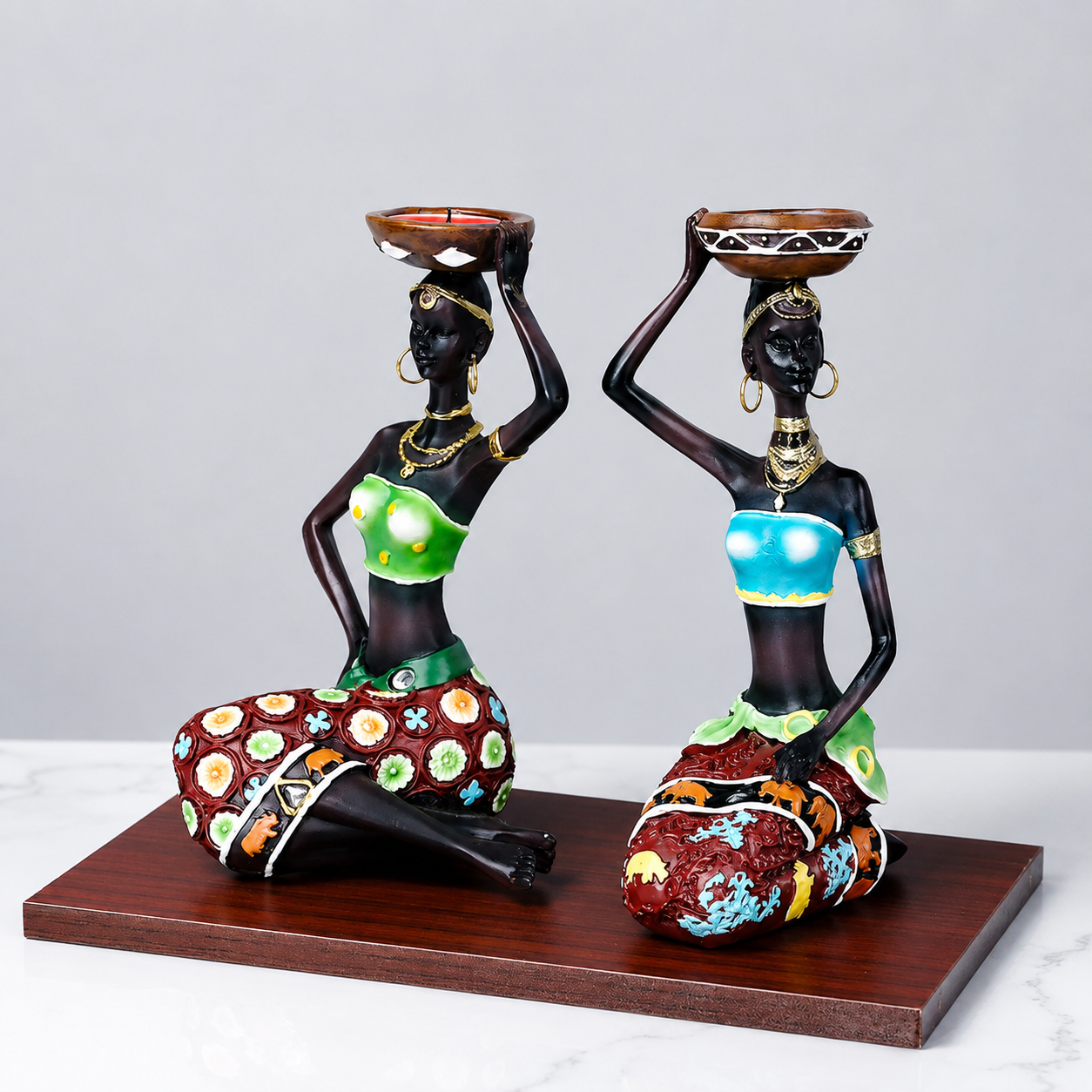 African Women Candle Holder Sculptures