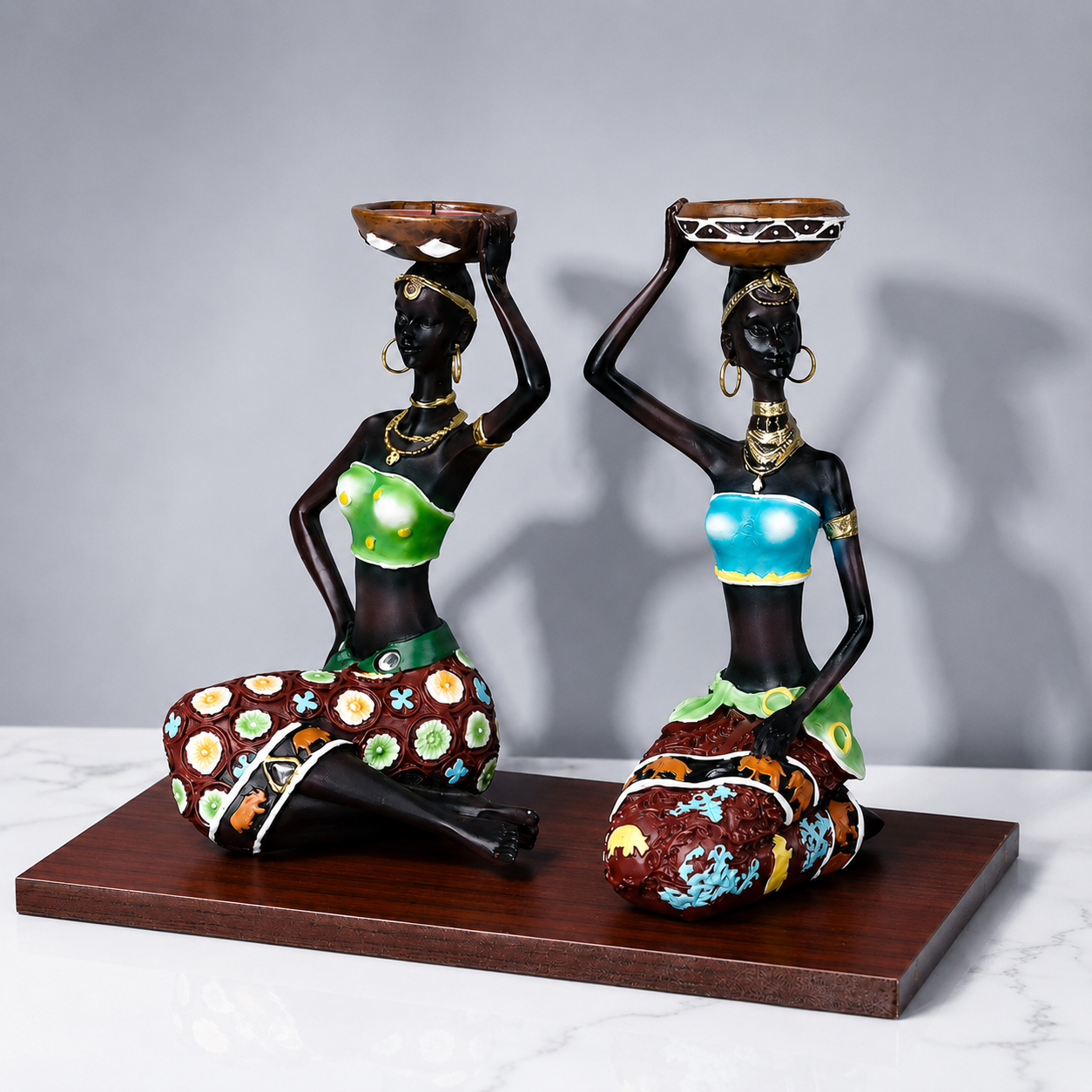 African Women Candle Holder Sculptures
